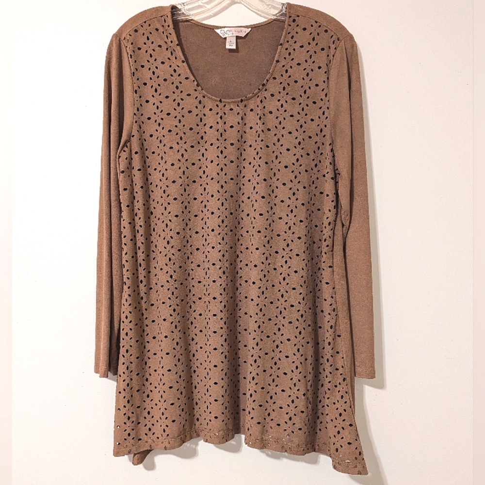 Brown Long Sleeve Scoop Neck Tunic‎